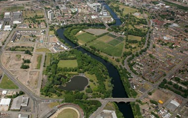 Aerial view of the Richmond Park on the south of the river